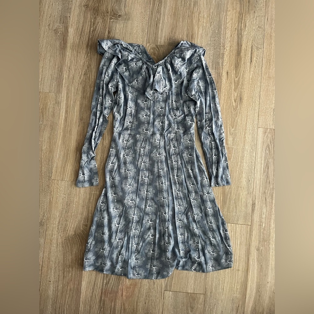 NWT Kate Quinn Women’s Long Sleeve Dress Ruffles Blue Cosmic Moon Bamboo XS - Picture 5 of 5